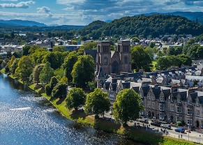 view of the canal and skyline of inverness, scotland